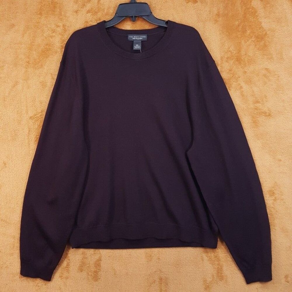 BLOOMINGDALES Sweater Mens XXL Burgundy Pullover Crew 100% Merino Wool Knit